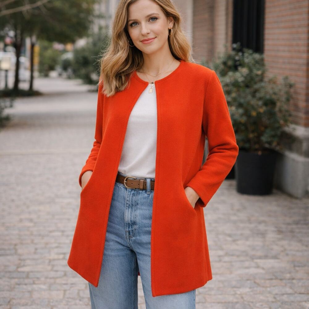 J.Crew Factory SZ XS Vanessa Sweater Jacket Red Pockets AN051